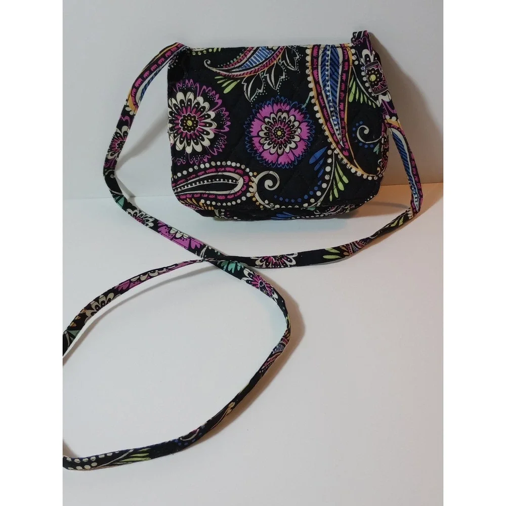 Vera Bradley Bandana Swirl Petite Crossbody Black Paisley Quilted Bag 8x5